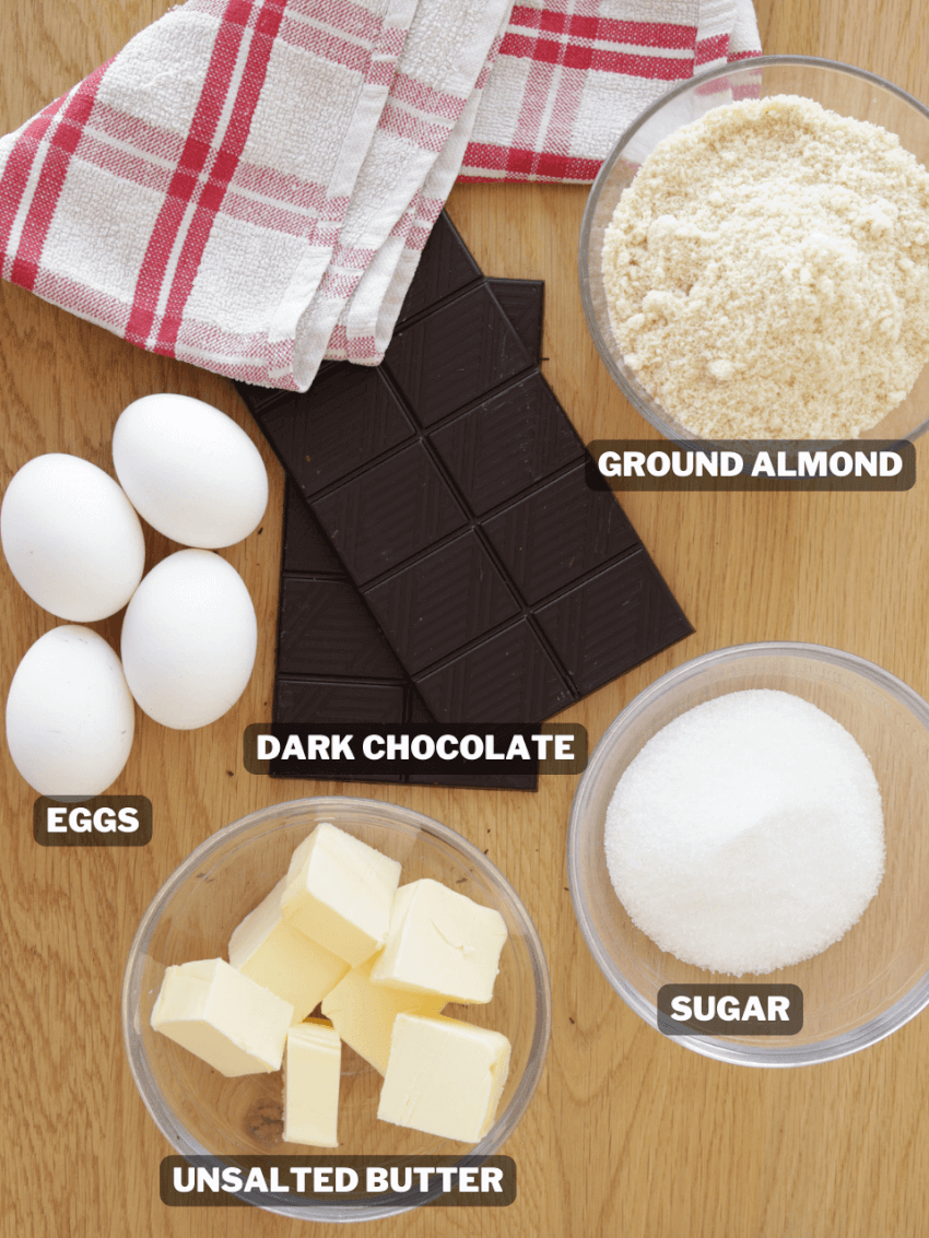INGREDIENTS FOR FLOURLESS CHOCOLATE CAKE