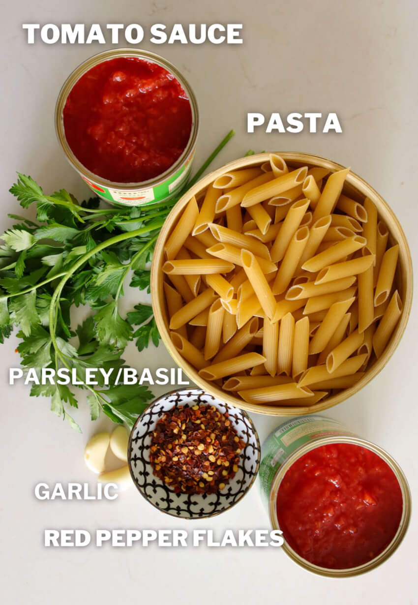 ingredients for Pasta Arrabiata 