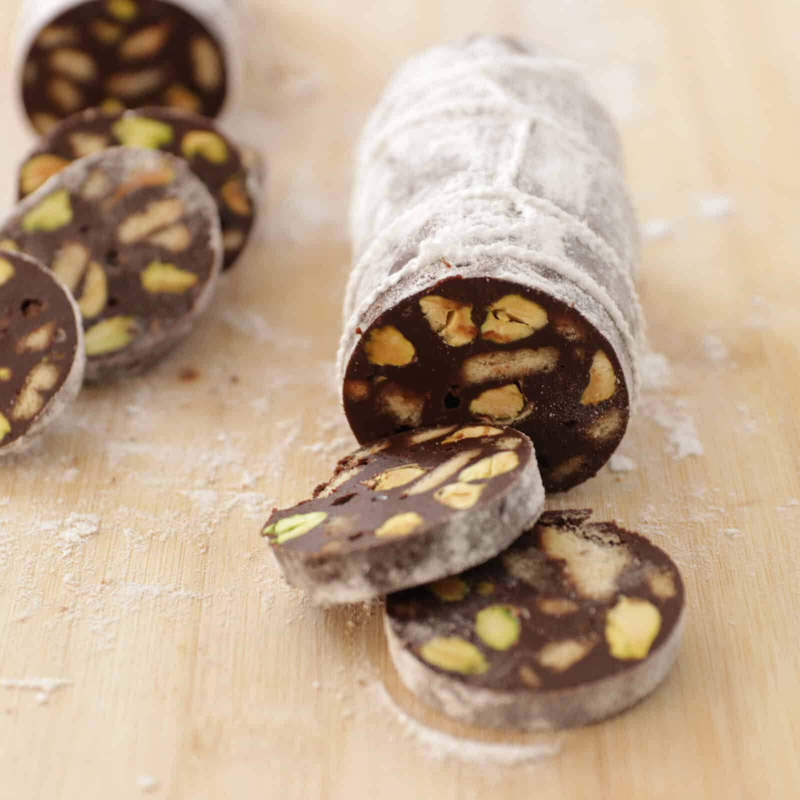 mosaic cake sliced into slices 