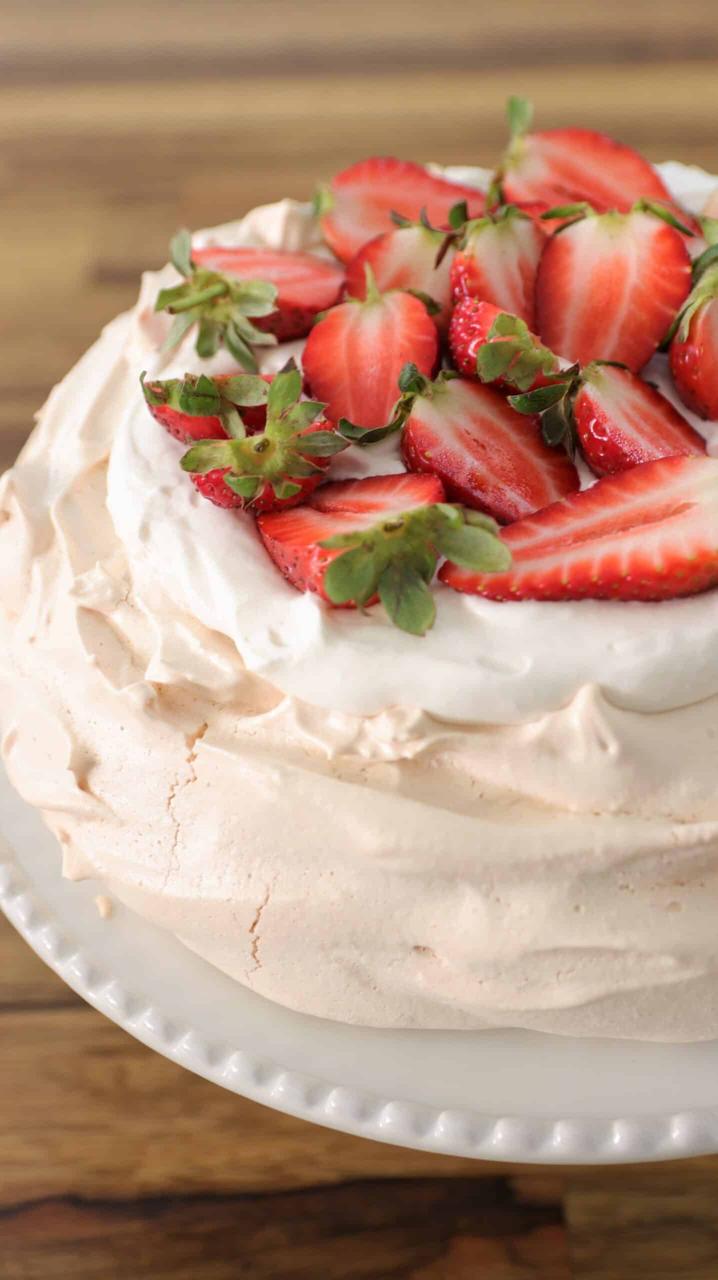 pavlova topped with fresh fruit