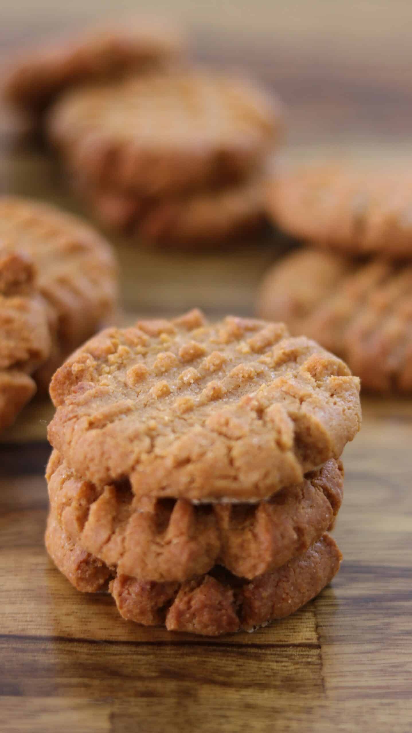 a stack of 3 peanut butter cookies