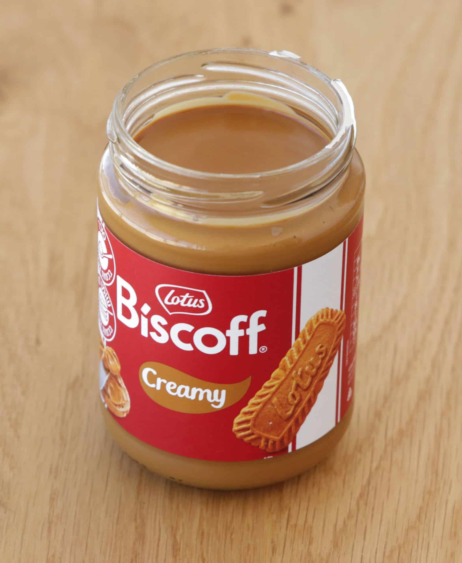 a jar of creamy Biscoff cookie spread