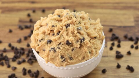 edible cookie dough in a bowl with a spoon