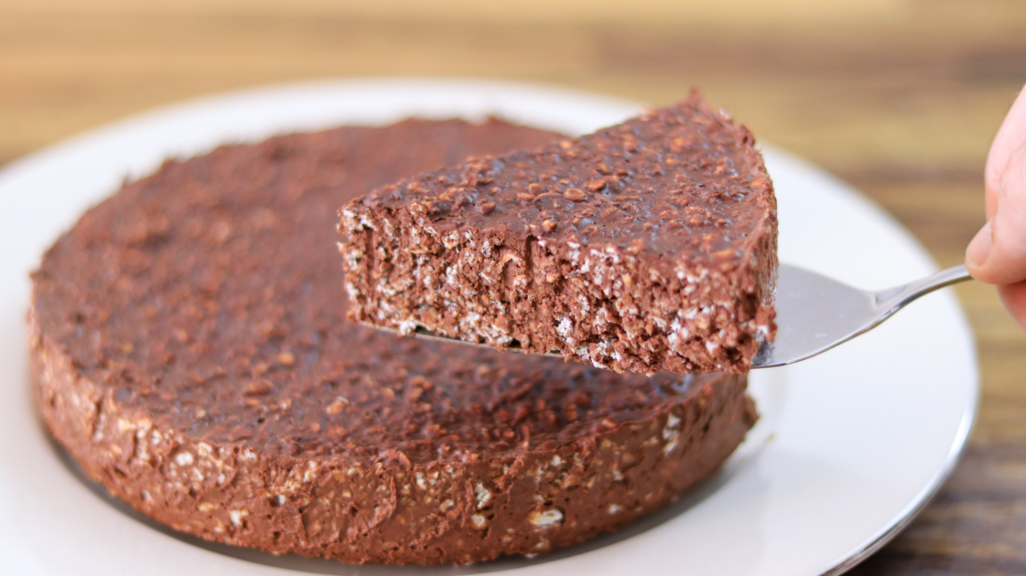 a piece of chocolate oatmeal cake