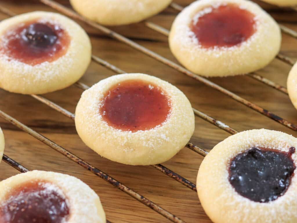 jam cookies on a cooling rack