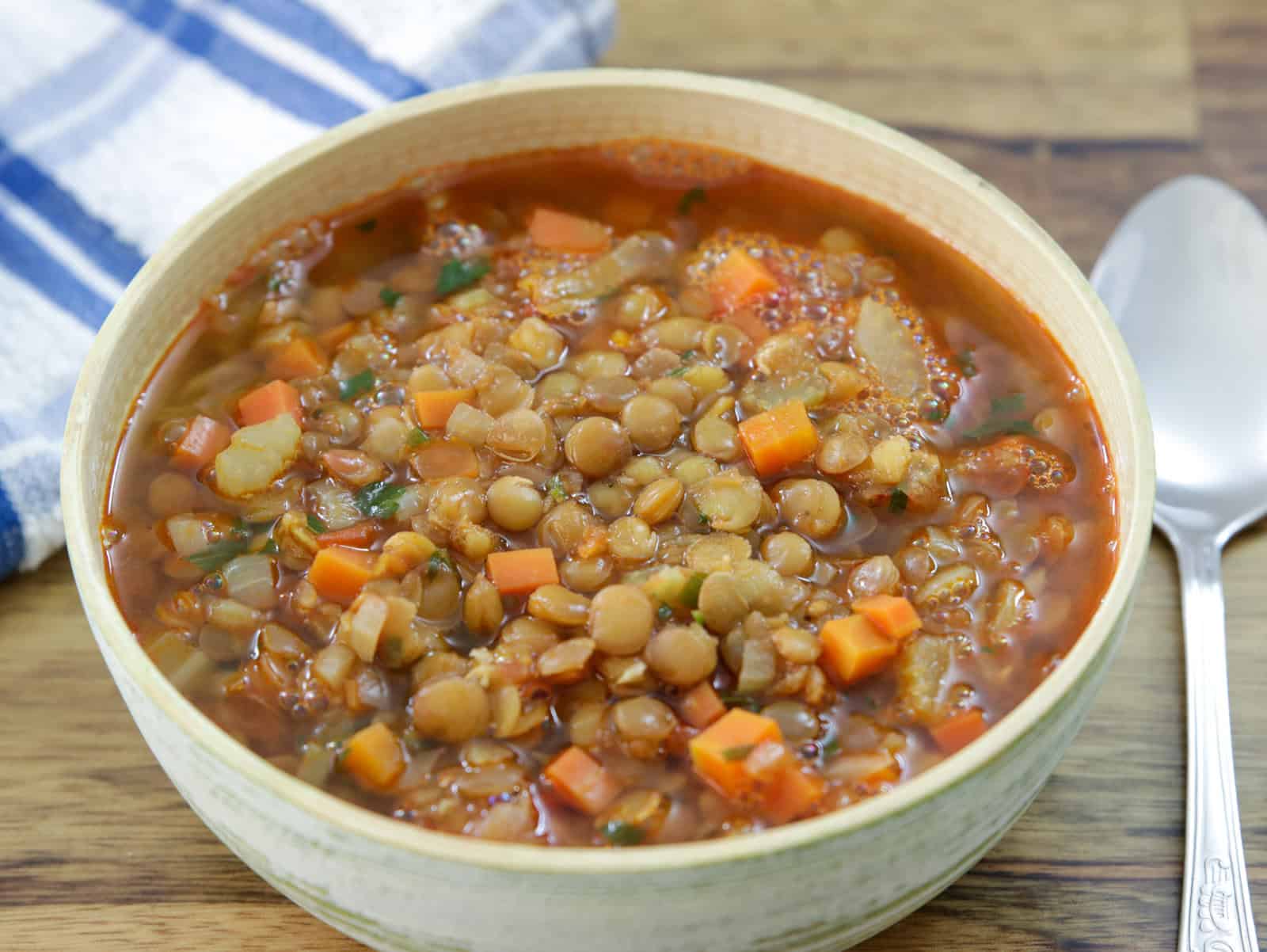 lentil soup with carrots, spices and onions