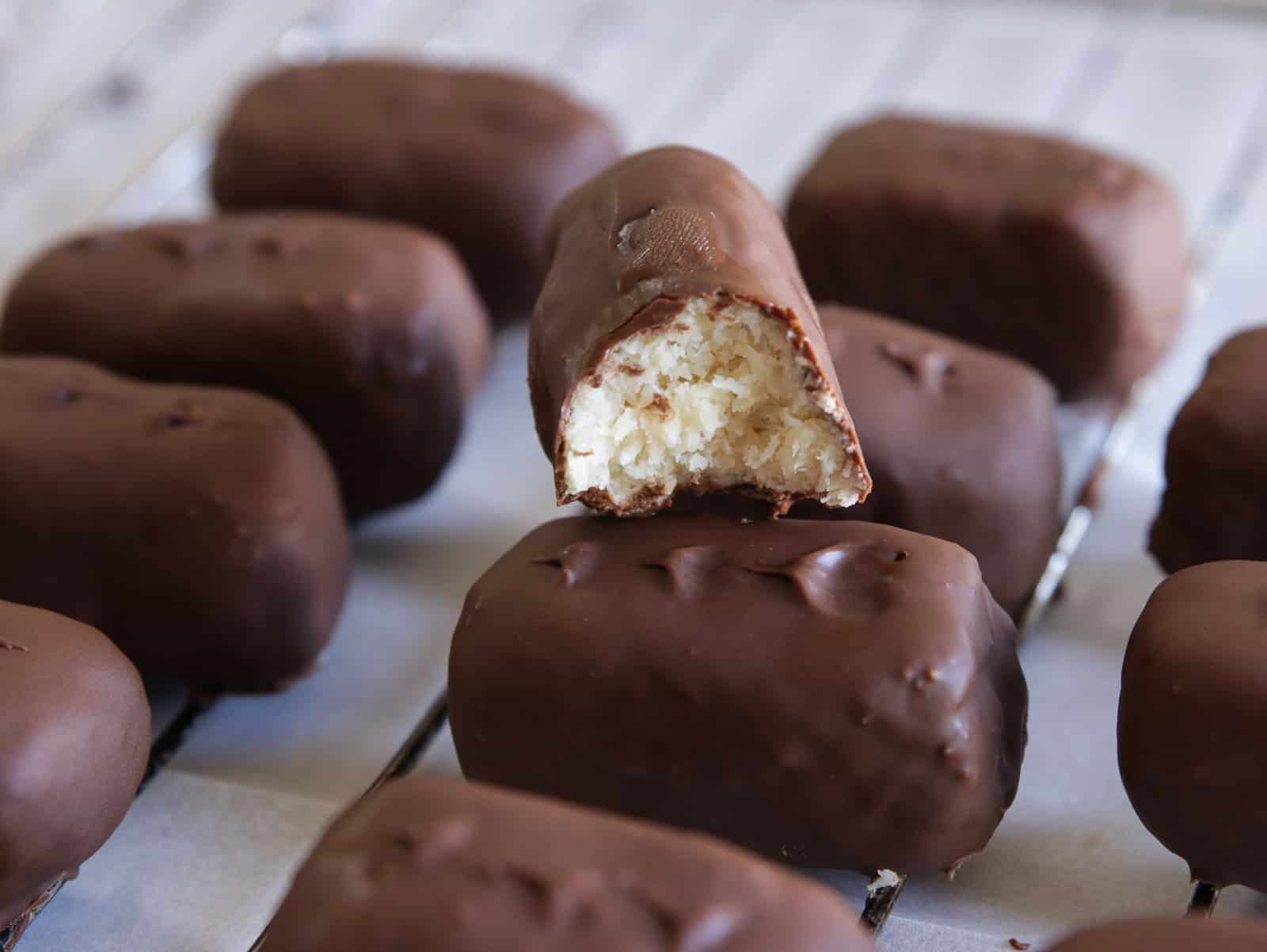 homemade Bounty bars filled with coconut filling