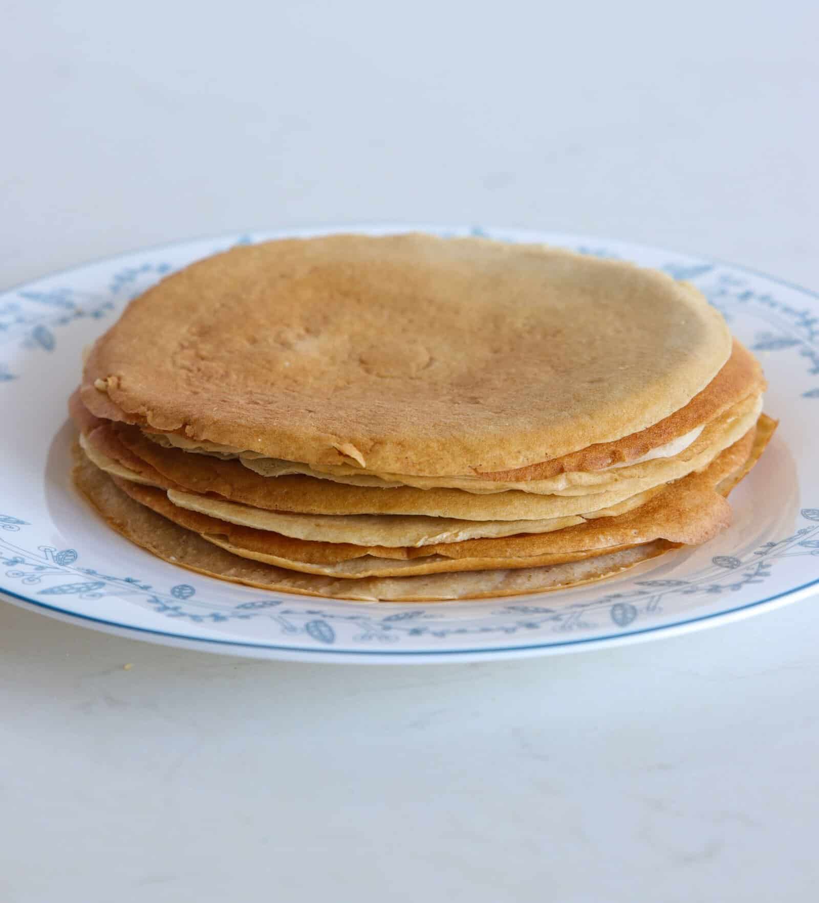 a stack of homemade oat crepes