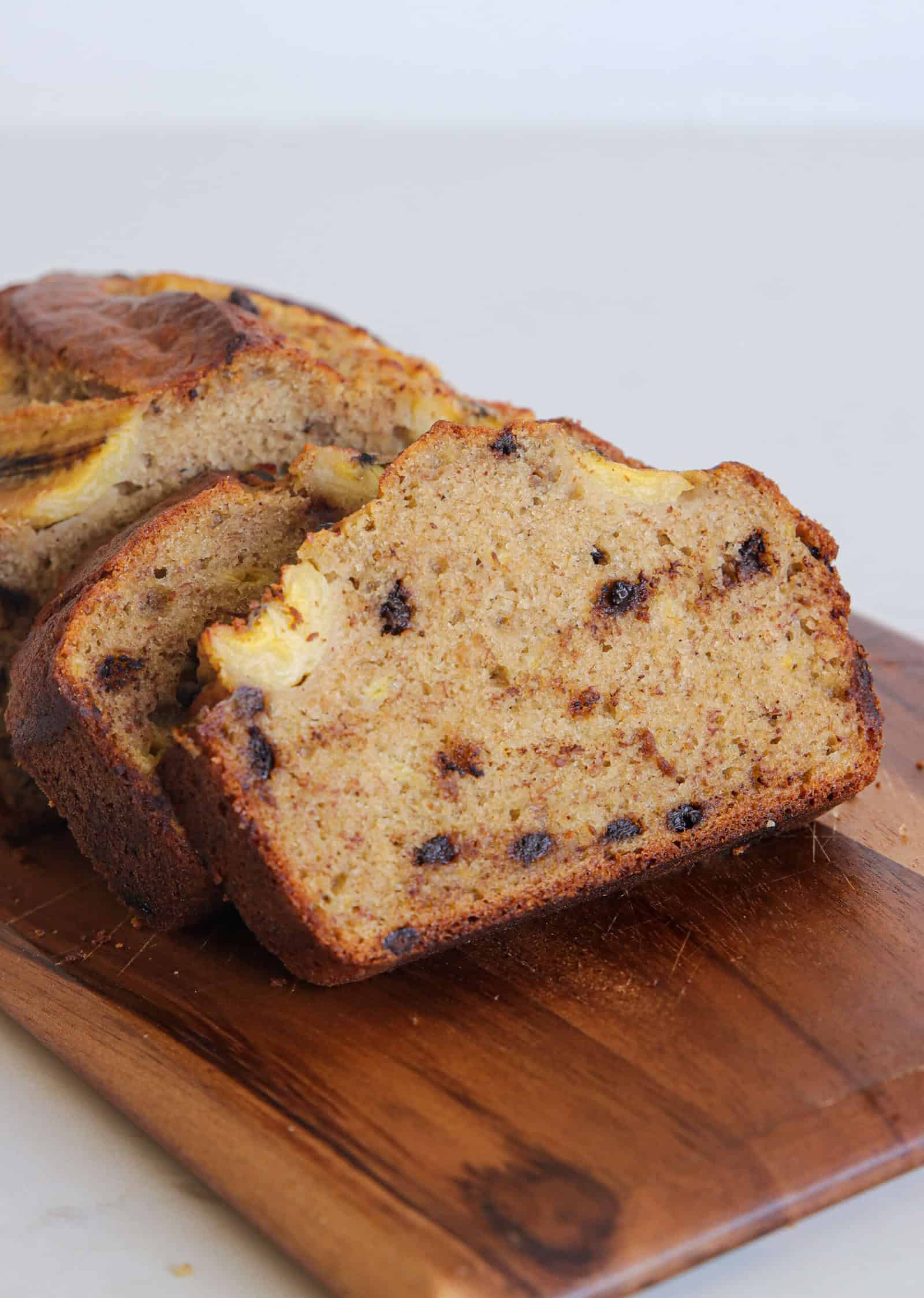 moist banana bread with some chocolate chips