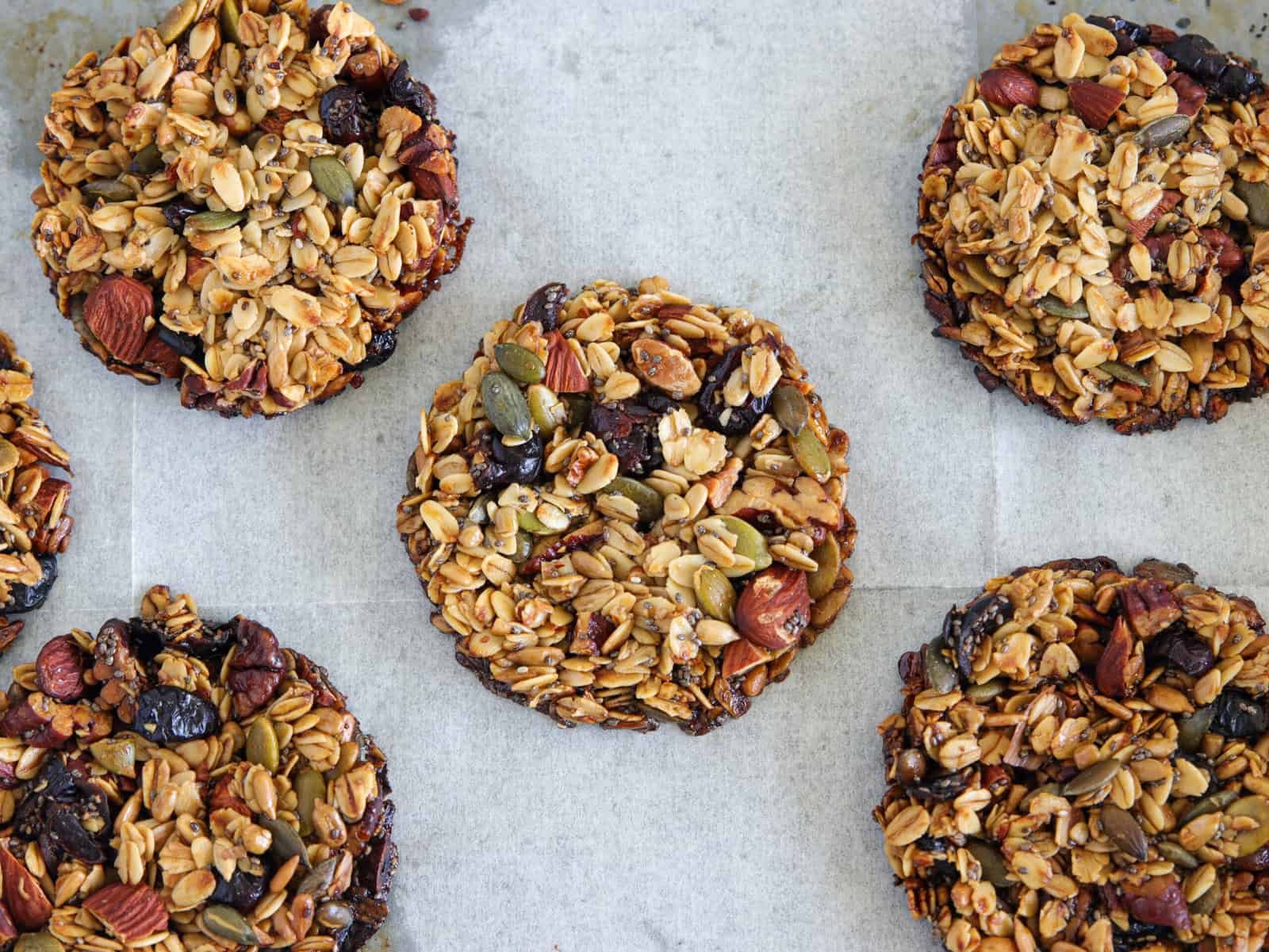 healthy homemade granola cookies with pumpkin seeds, almonds, chia seeds and more