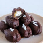 dates stuffed with coconut filling and covered with dark chocolate