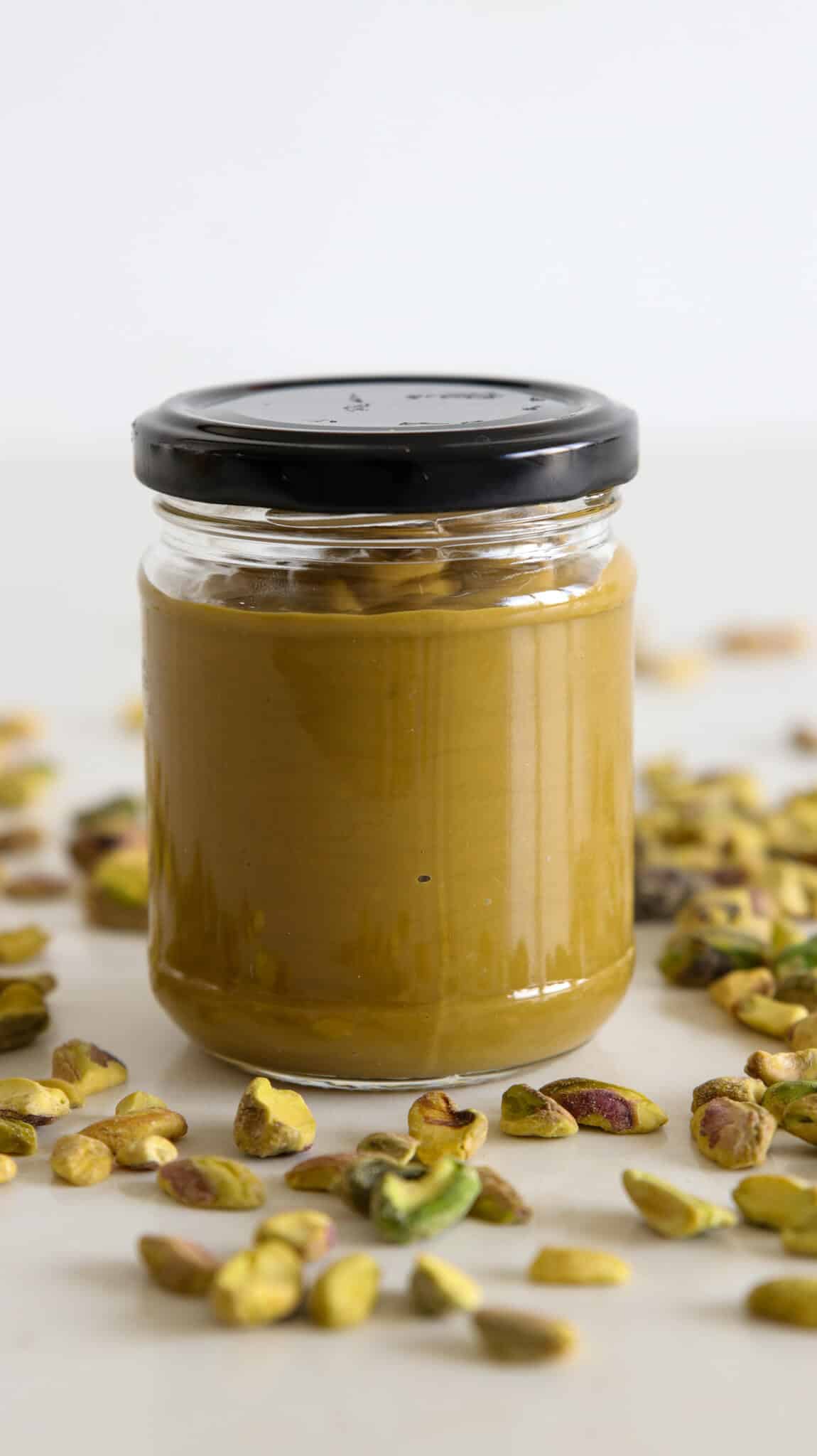 a jar of homemade pistachio butter