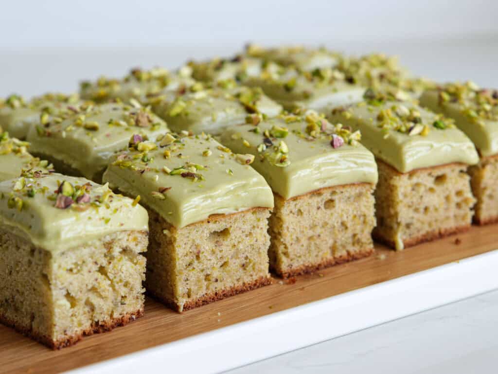 pistachio sponge cake with a pistachio cream on top