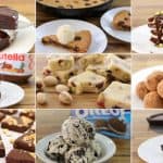 A collage of nine dessert photos. They include a chocolate cake, skillet cookie with ice cream, layered cake with nuts, chocolate cookies, white chocolate bark with nuts, chocolate truffles, peanut chocolate fudge, cookies and cream ice cream, and chocolate tart.