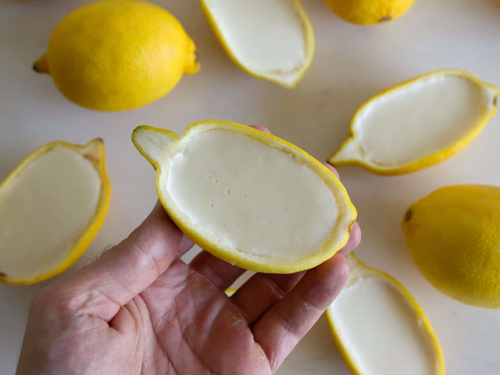 lemon posset in a lemon shell