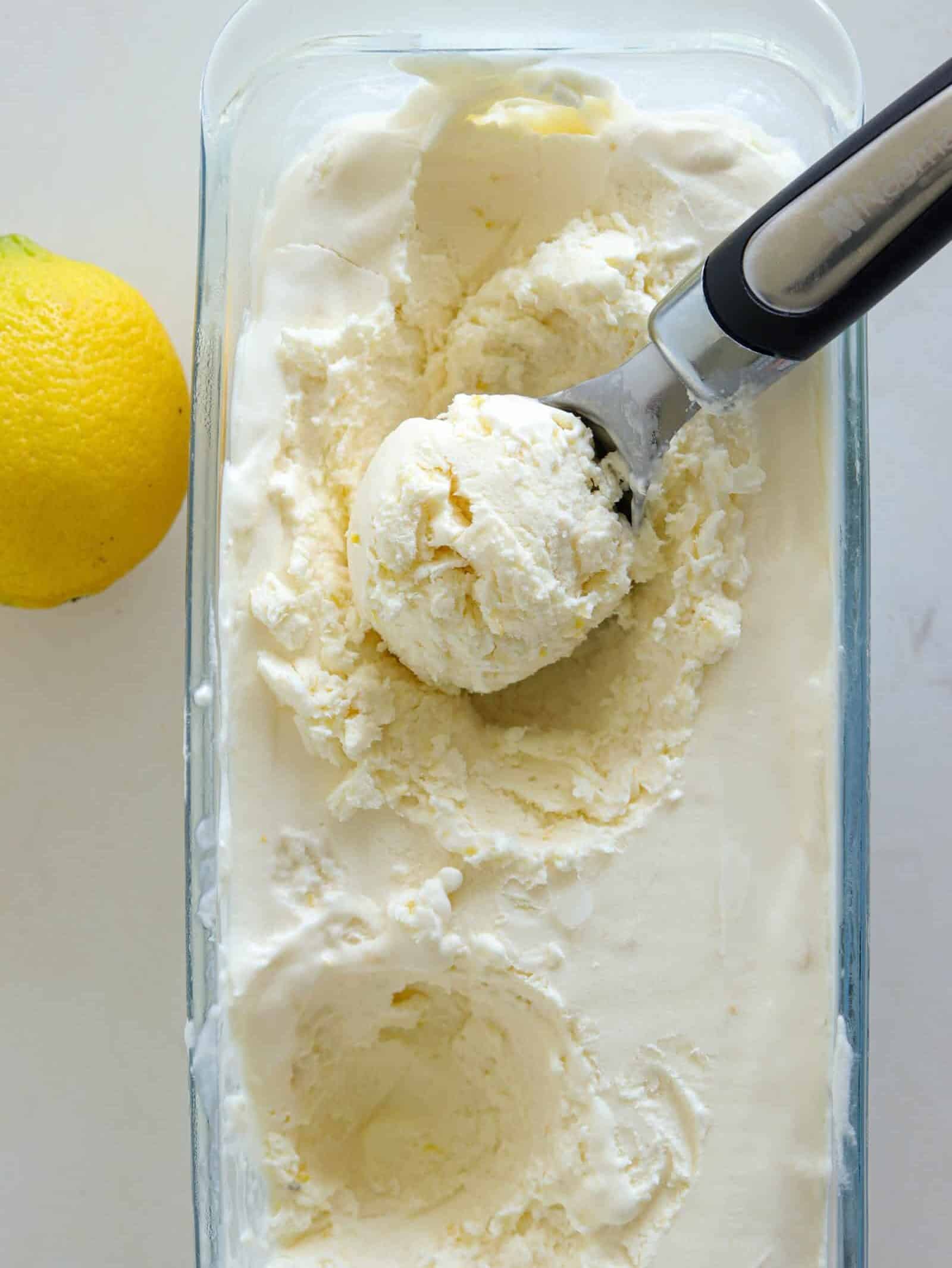 creamy homemade lemon ice cream scoop