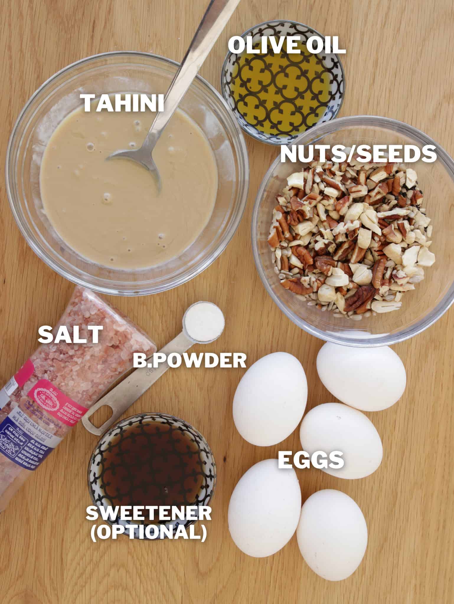 ingredients for flourless tahini bread 