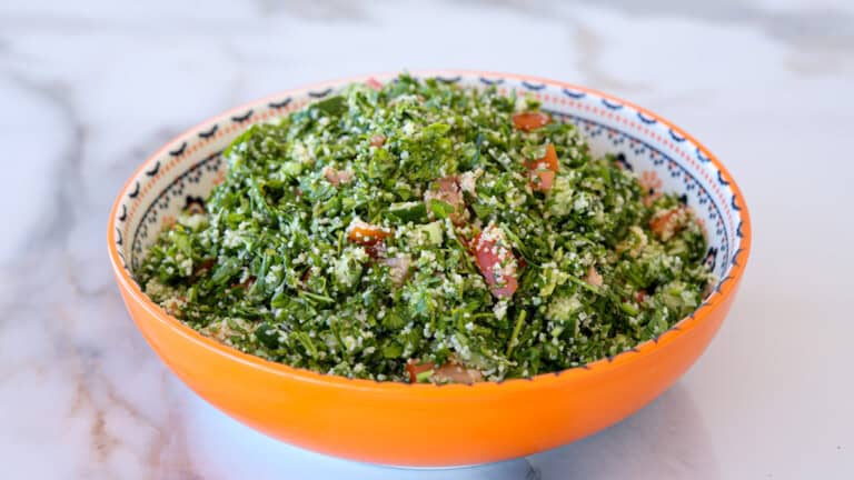 Lebanese tabbouleh salad with fresh parsley, bulgur, and a zesty lemon dressing. Perfect for a healthy, vegan, and refreshing side dish!