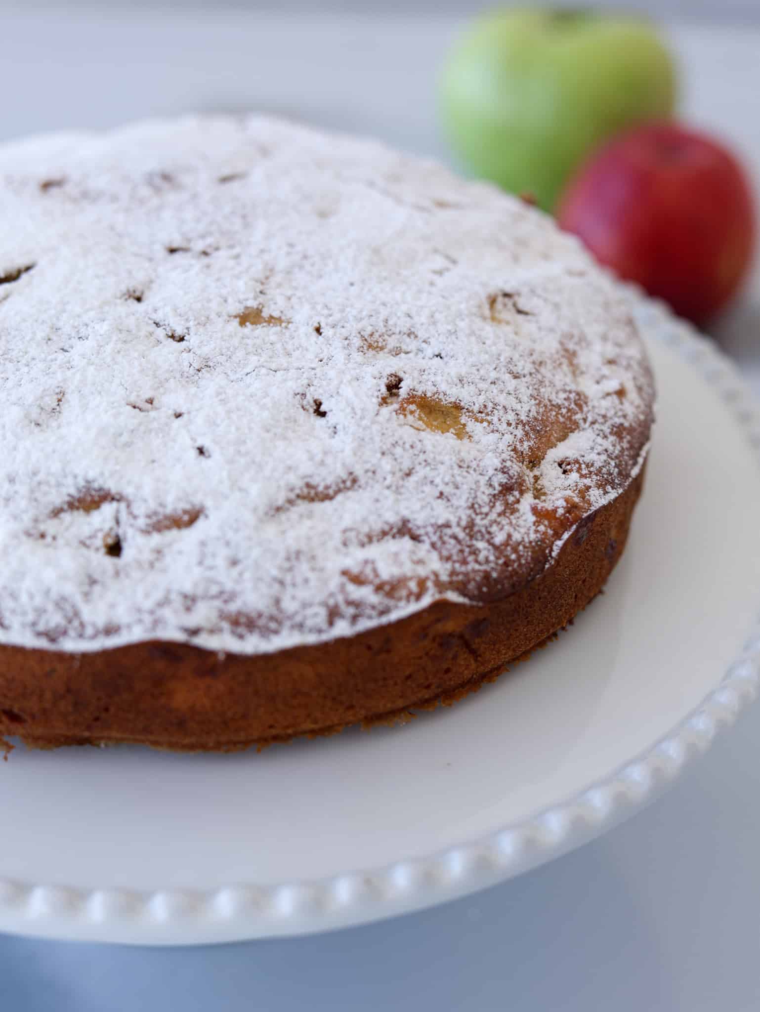 apple cake covered with icing sugar