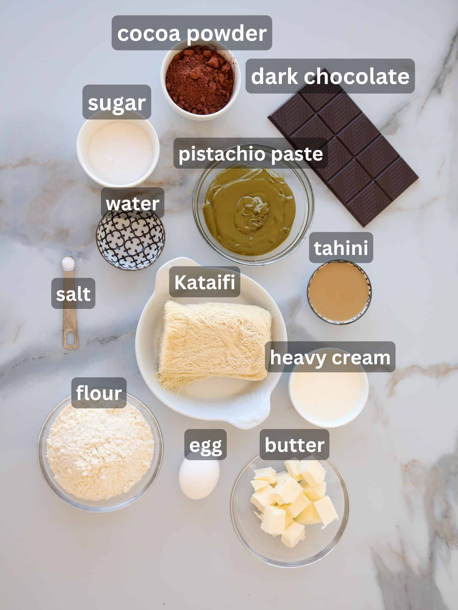 ingredients for dubai chocolate tart