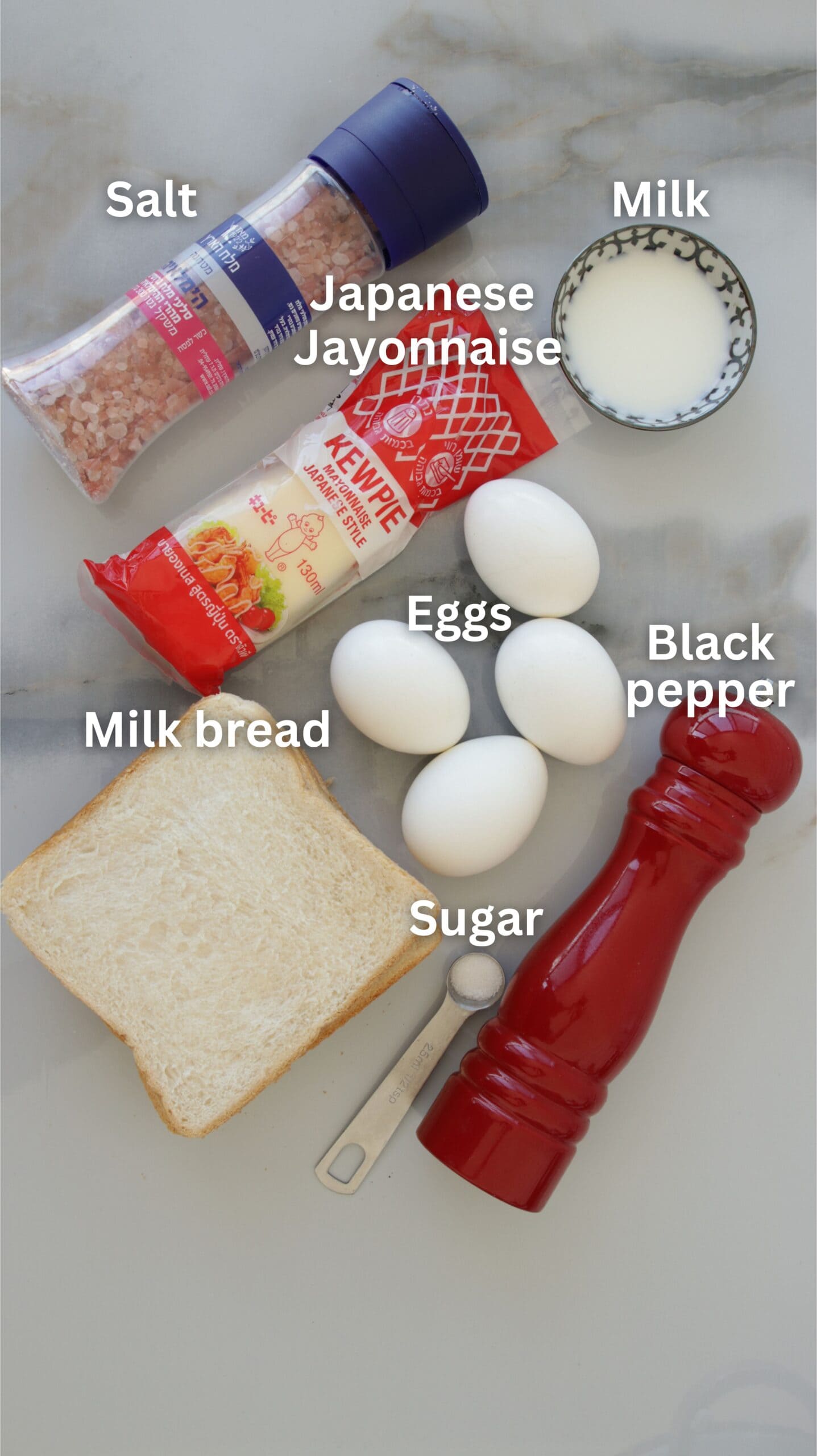 ingredients for homemade japanese egg sandwich