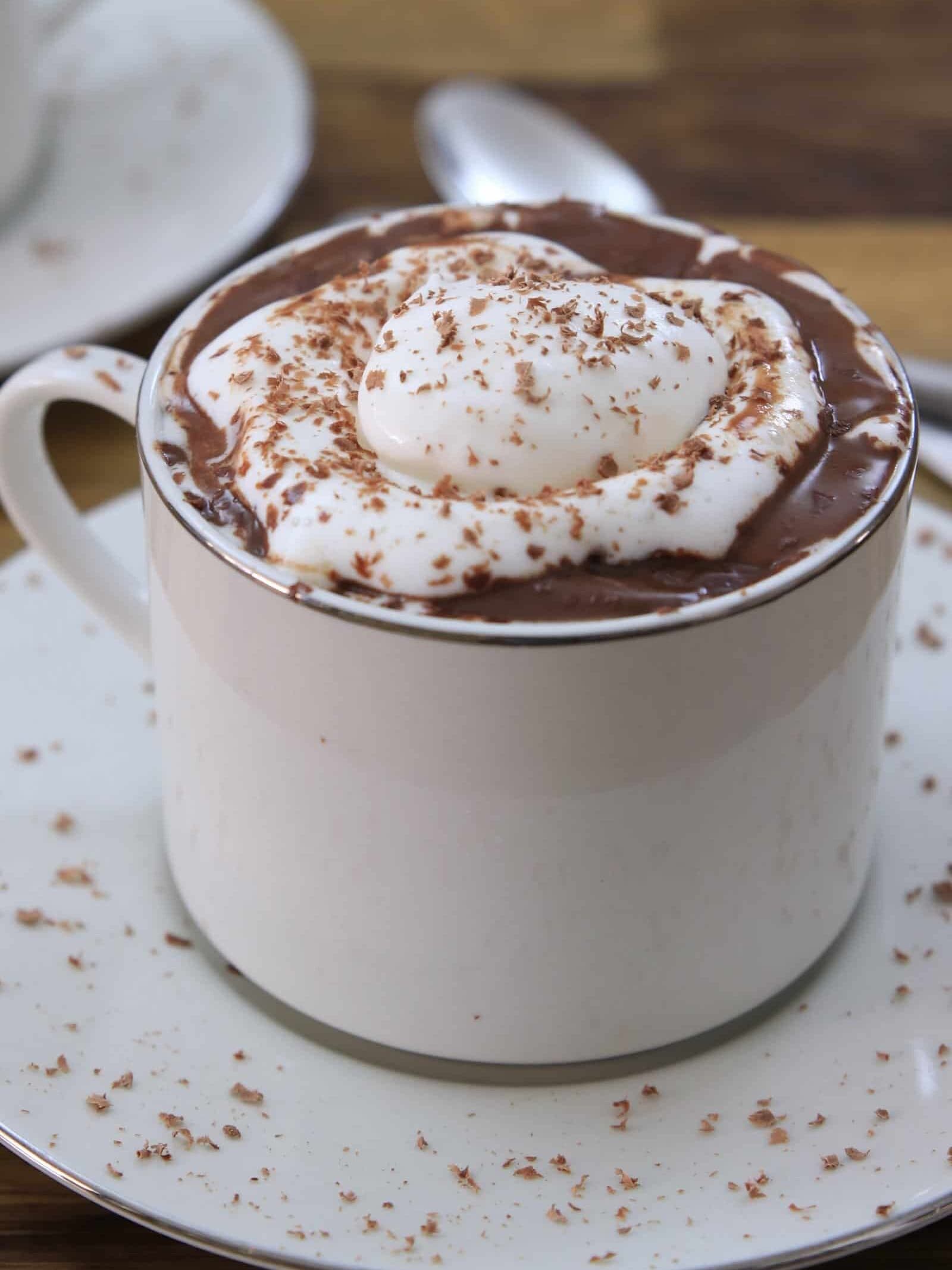 thick Italian hot chocolate served with whipped cream