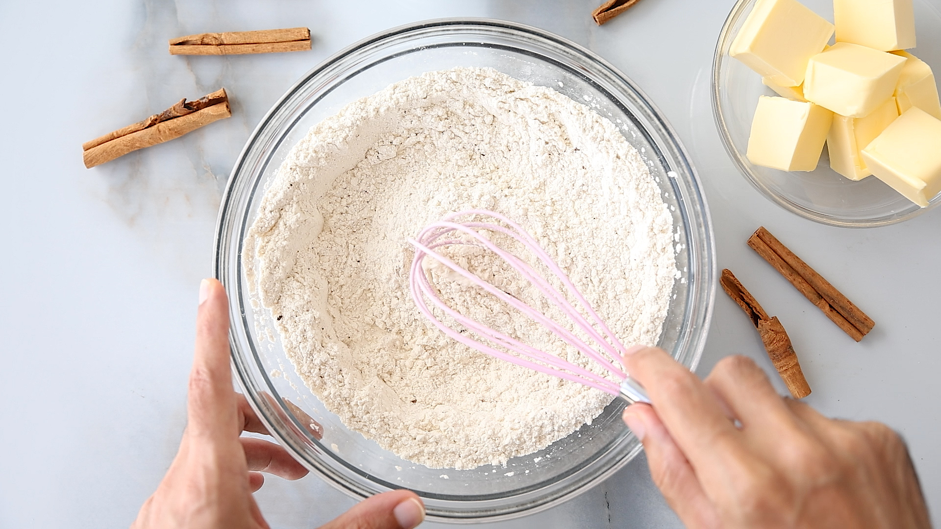 Combine flour, baking soda, cream of tartar, cinnamon, and salt to form the cookie base. 