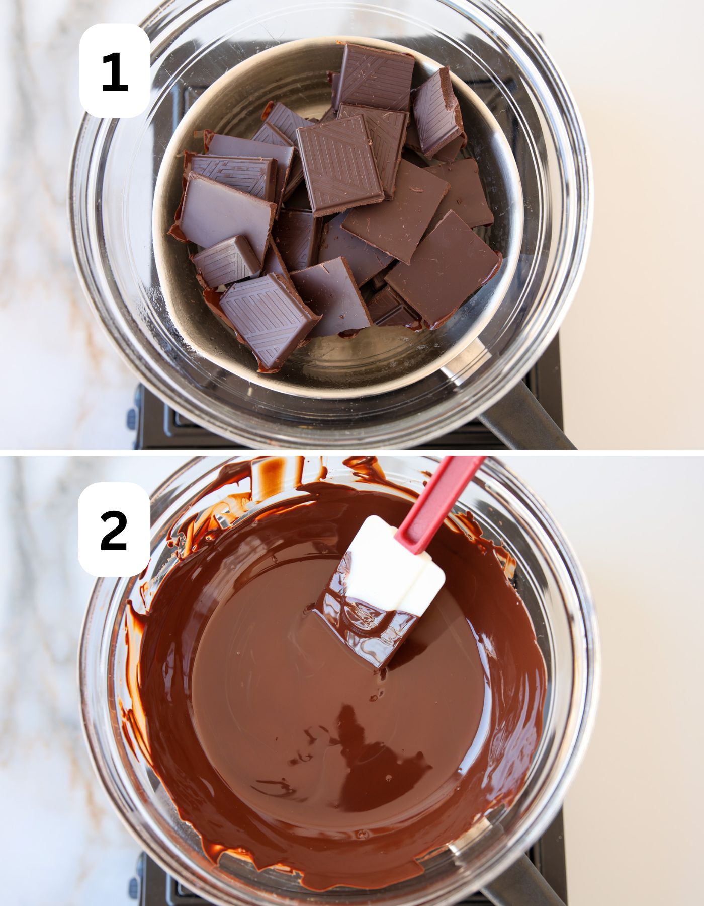 melting dark chocolate over a double boiler