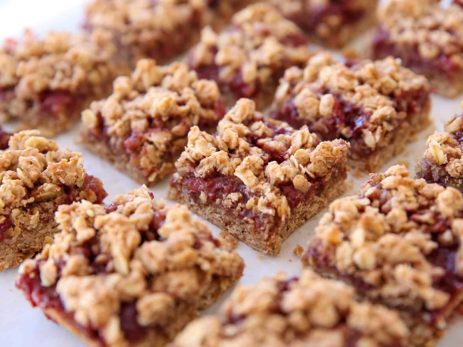 healthy homemade oat ham bars with strawberry jam