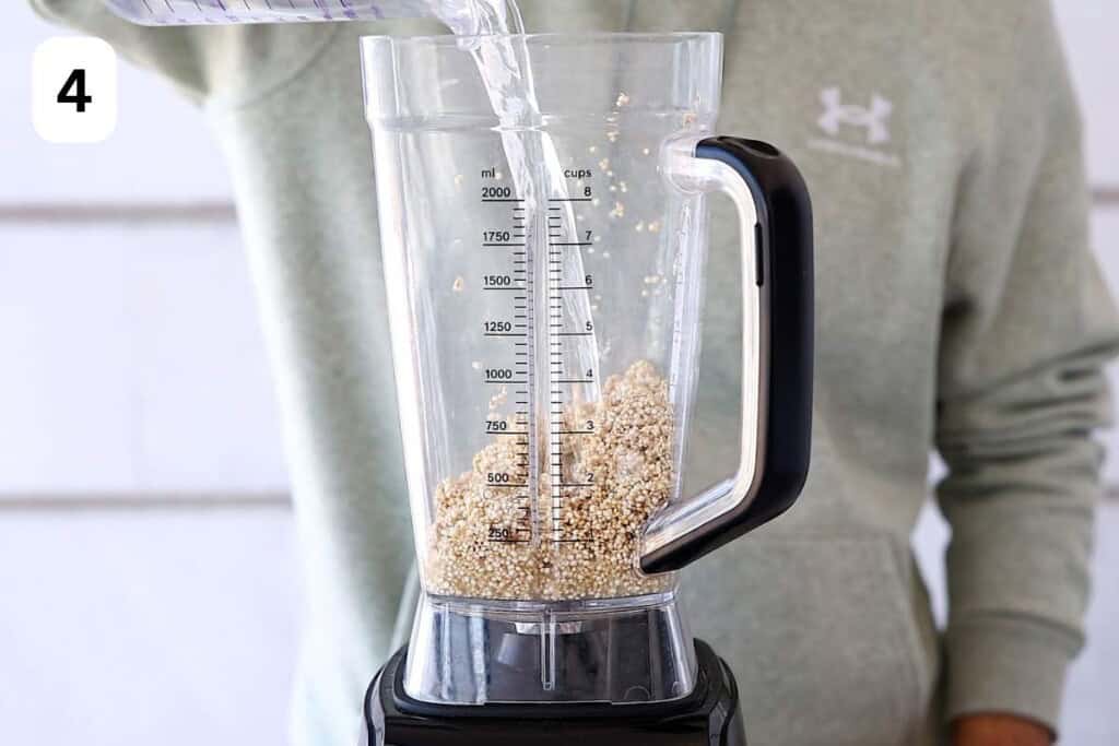 quinoa and water in a blender.