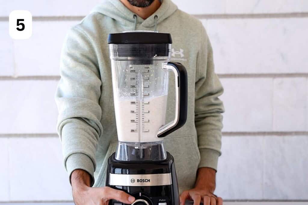 blending quinoa batter for crepes.