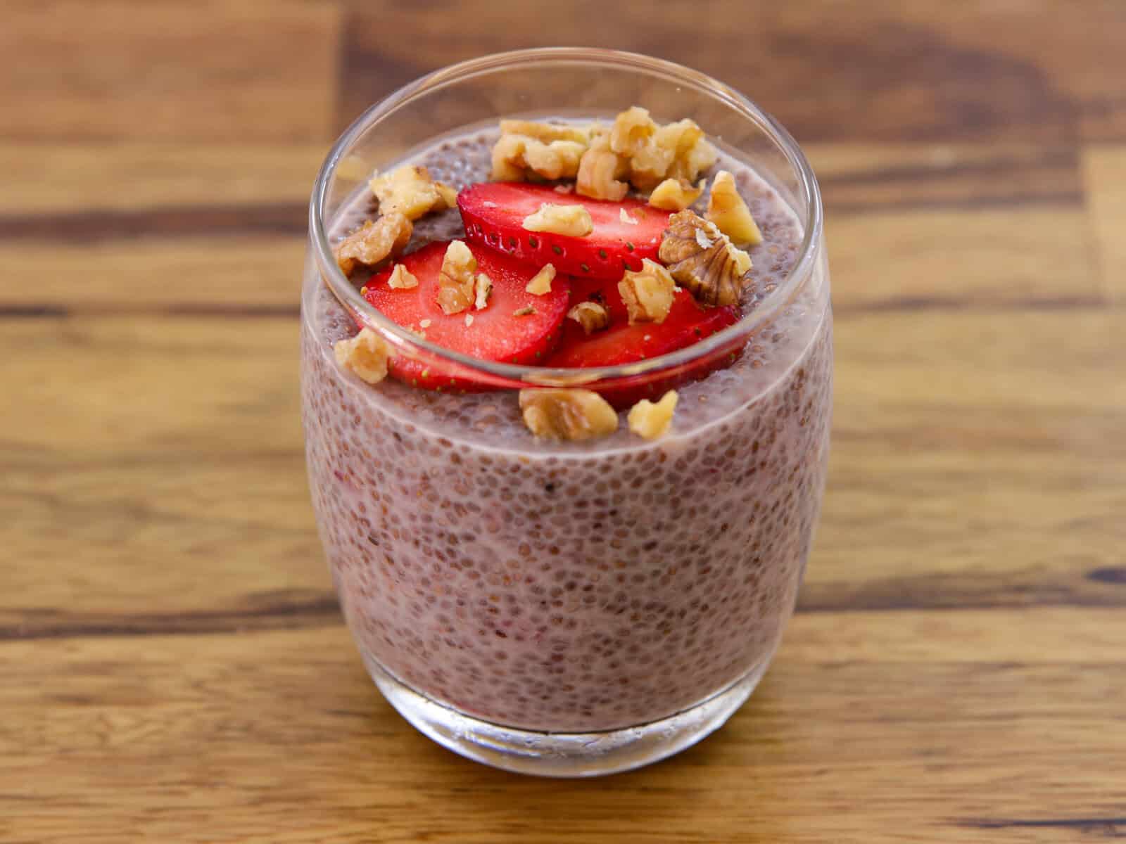 strawberry chia pudding in a glass