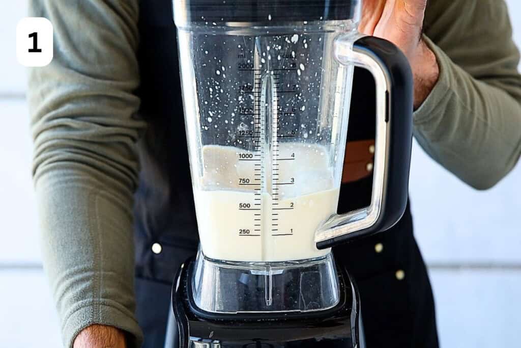 blending wet ingredients in a blender.