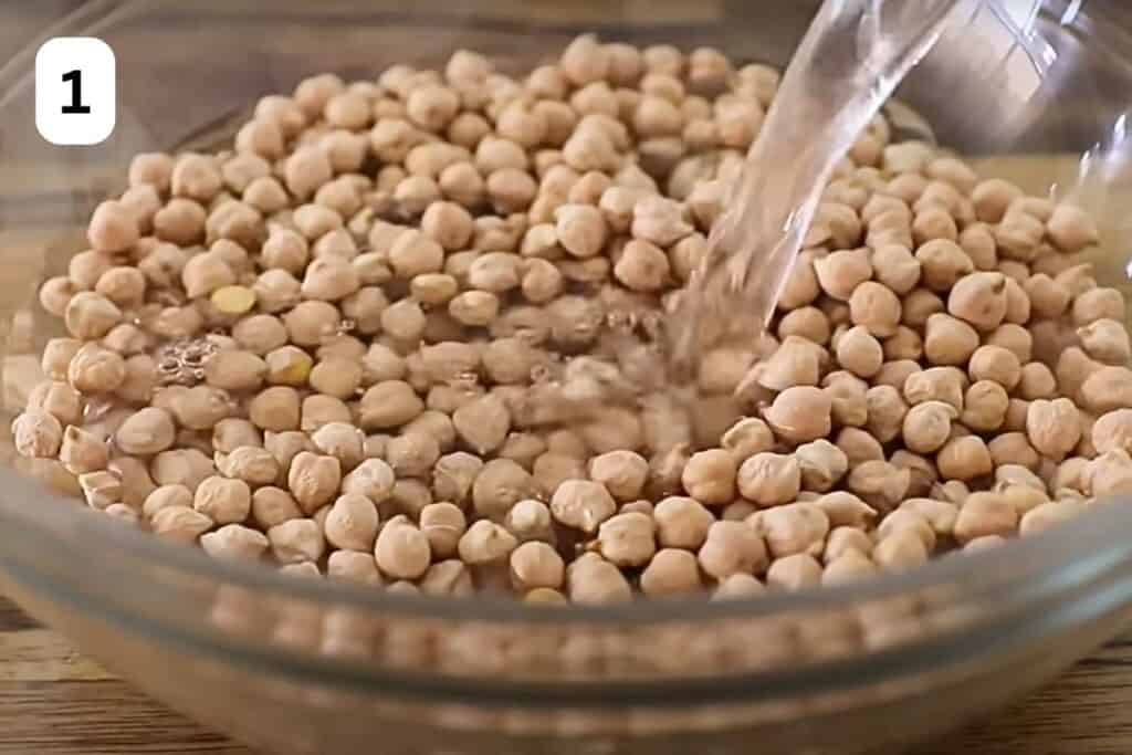 water and chickpeas in a bowl.