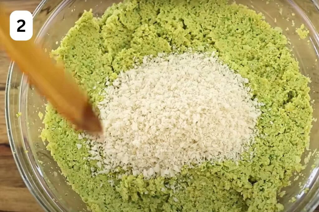 adding breadcrumbs to the falafel mixture.