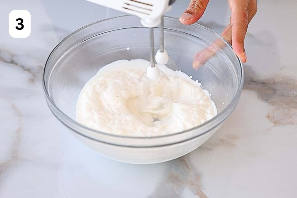 whipping cream in a large bowl.