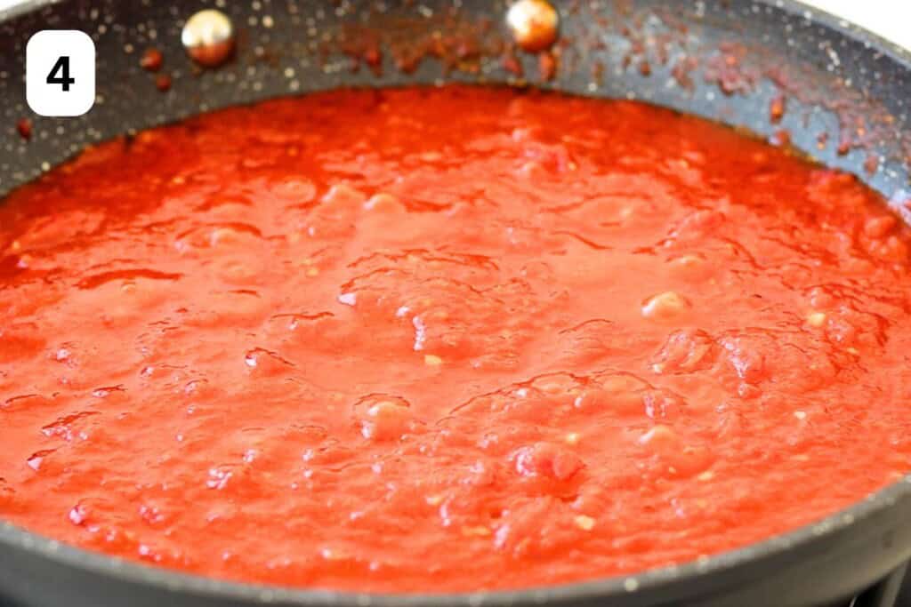 tomato sauce in a skillet.