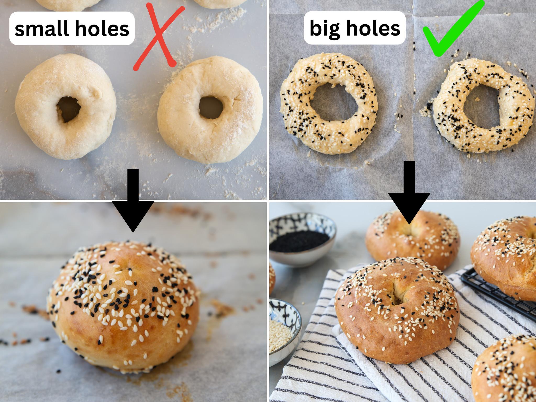 the difference between baking bagels with small holes and big holes