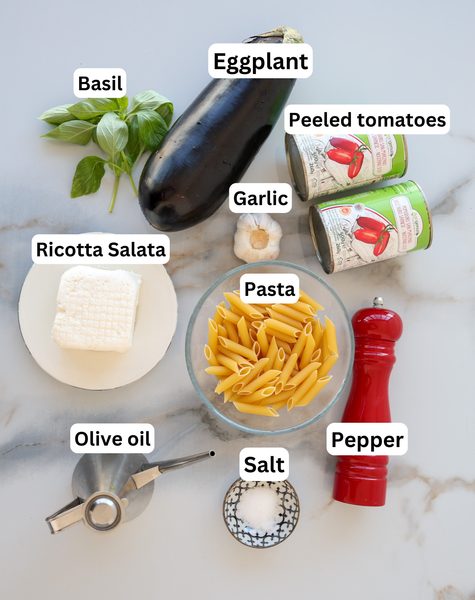 ingredients to make pasta alla norma.