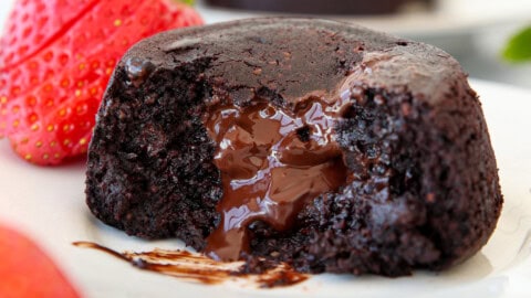 gluten free molten chocolate lava cake on a plate.