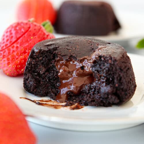 gluten free molten chocolate lava cake on a plate.