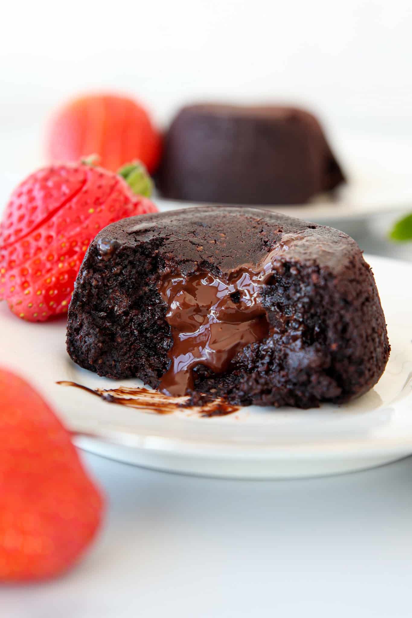 gluten free molten chocolate lava cake on a plate.