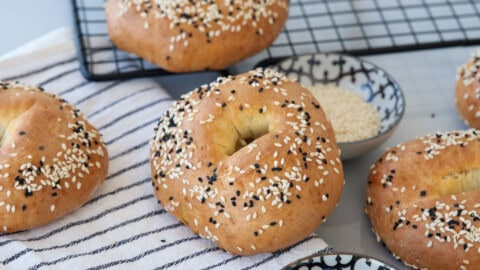 cottage cheese bagels on a towel