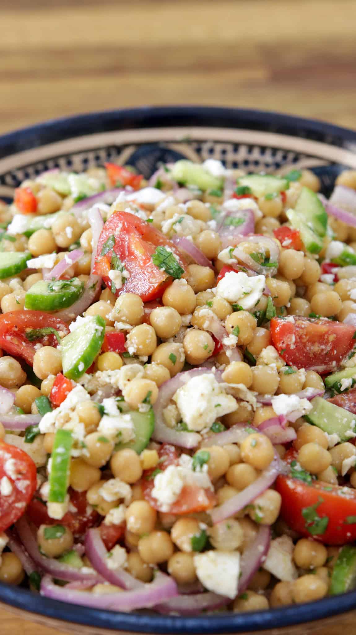 healthy chickpea salad in a bowl.