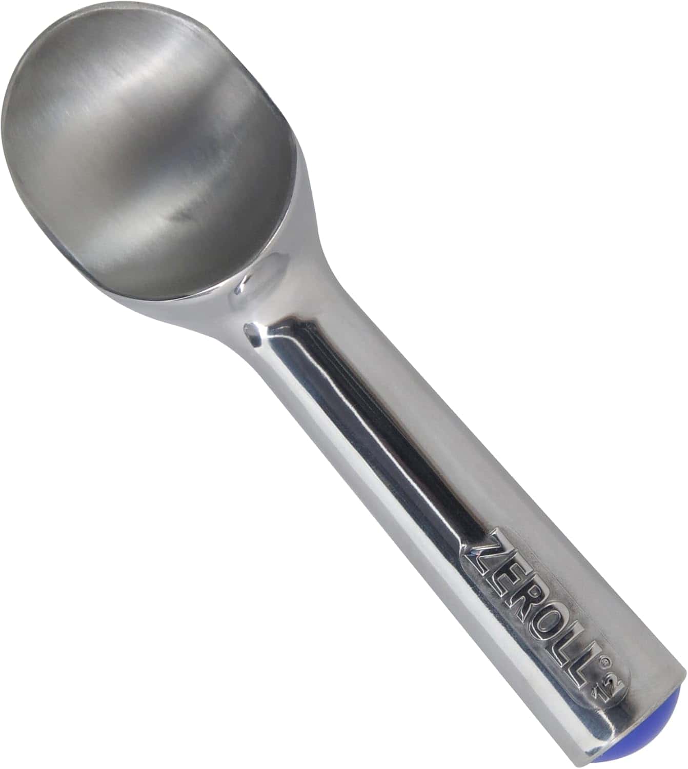 A metal ice cream scoop with the brand name "Zeroll" engraved on the handle, shown against a plain white background.