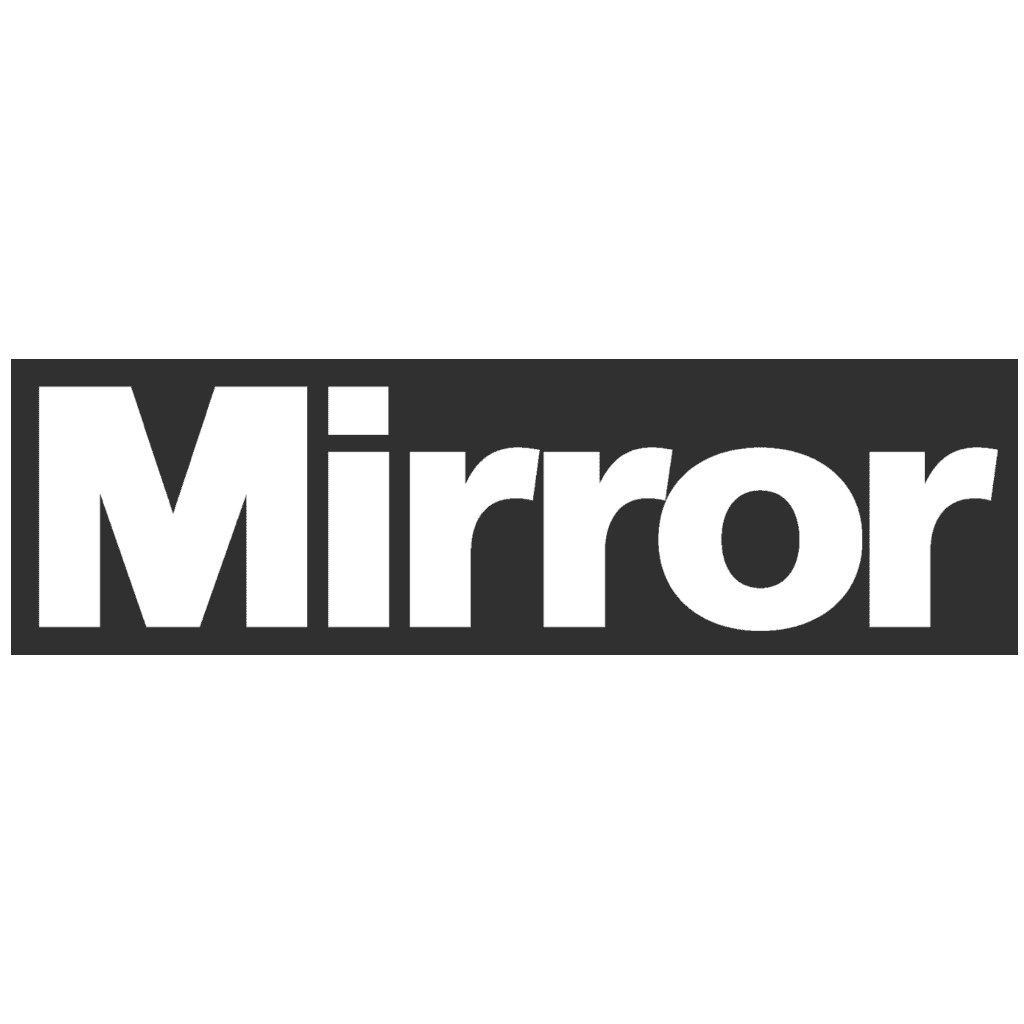 The image displays the word "Mirror" in bold, white uppercase and lowercase letters on a solid black rectangular background.