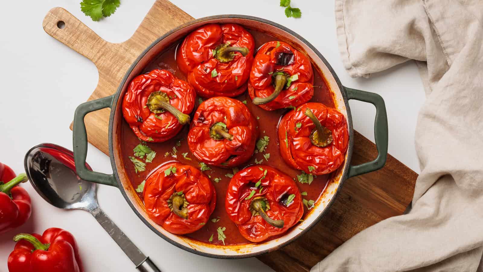 Mediterranean Stuffed Peppers with Ground Beef and Rice