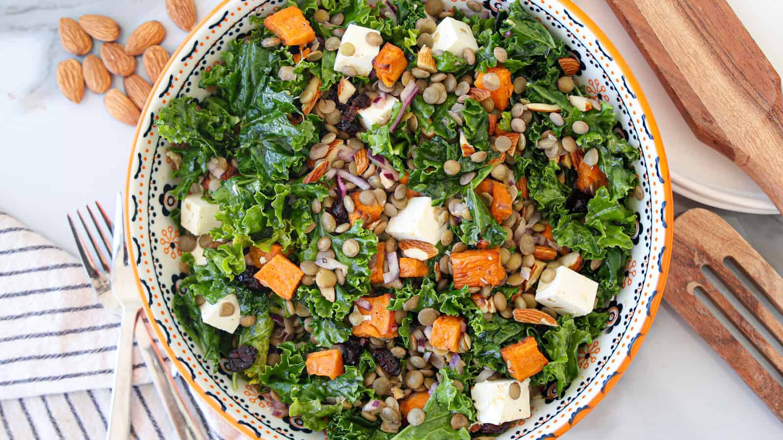 Kale Lentil Salad With Feta & Sweet Potatoes